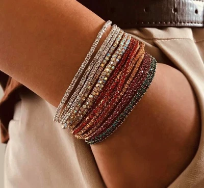 £3.99 • Buy Tennis Bracelet Rhinestone Gold Plated Elastic Stretch Tennis Chain