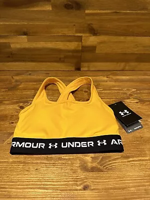 Under Armour Ladies Mid Crossback Sports / Gym Bra Yellow Medium Support Size XS • £9.95