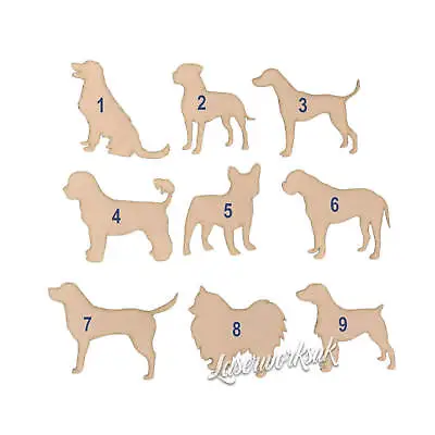 Wooden MDF Dog Craft Shapes - 60 BREEDS Available - BlanksGiftTagsScrapbook • £2.85