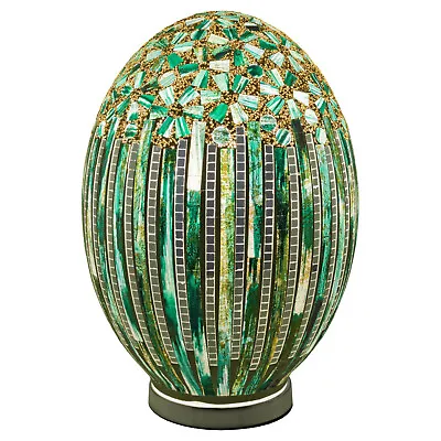 Large Mosaic Glass Egg Lamp Green Deco Tile Shade Egg Shaped Lighting Home NEW • £139.99