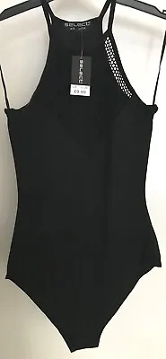 £8.99 • Buy Black Sexy Goth Stretch Racer Bodysuit Body Top Mesh Insert UK 10 14 EU 38 42