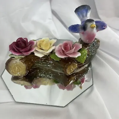 Vintage Thorley Bone China Floral Bouquet On Log With Blue Bird 7” • $12.79