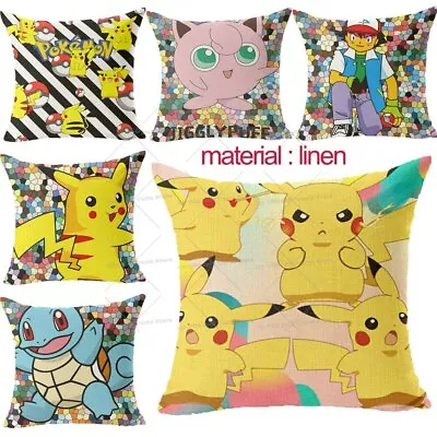 Pokemon Cushion Cover 45*45 Linen Pillowcase Decoration Pikachu  Pillow Cover  • $8.79