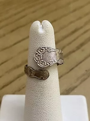 L Vernon Sterling Silver Designed Spoon Ring Monogrammed Possibly “G”? Size 7 • $30