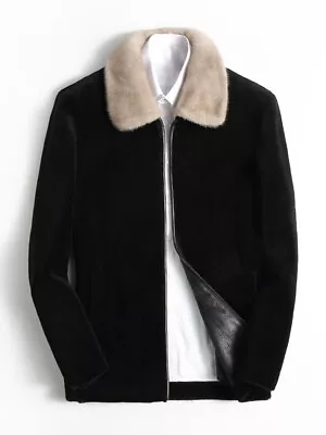 Sheepshear Fur All-in-one Men Genuine Fur Furcoat Mink Coat Full Fur Collar Coat • $190.91