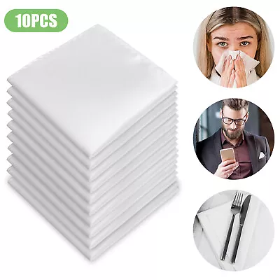 10 Pcs White Polyester Silk Men Handkerchiefs Hanky Pocket Square Hankie Lot Set • $9.48