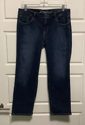 EDDIE BAUER Women’s Slightly Curvy Straight Leg Crop Ankle Blue Jeans Sz 12 • $4.99