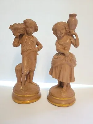 Pair Vintage Borghese French Statue Sculptures Figures Boy Girl Label Read! • $30