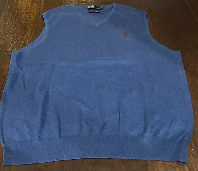 Polo Ralph Lauren Knit Sweater Vest Men XXL B Blue V-Neck  Cotton • $20.79