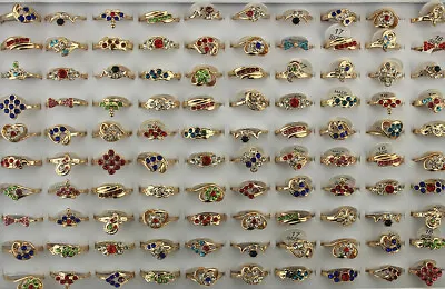 Wholesale Lots 40pcs Mixed Gold Plated Jewelry Filled Rhinestone Women Rings • $17.99