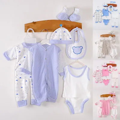 8PCS Newborn Infant Baby Bodysuit Playsuit Romper Hat Scarf Outfit Clothes Set • £9.79