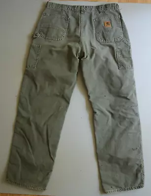 Carhartt Painter Work Lined Pants Green Canvas 38 X 34 Measures 36 X 33.5 • $39