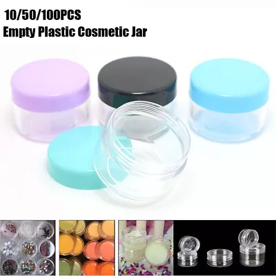 3/5/10/15/20ml Empty Round Plastic Cosmetic Container Sample Pot Jar Travel Lot • £3.30