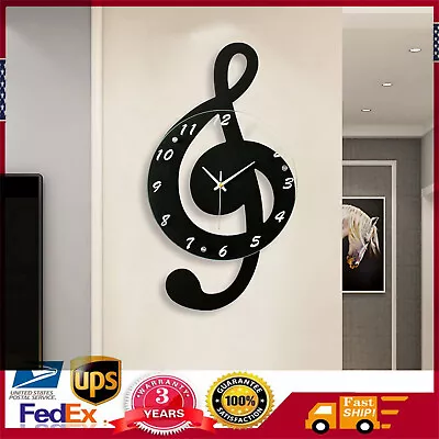 Modern Musical Note Glass Wall Clock Living Room Hanging Clocks Silent 9.5  US • $40