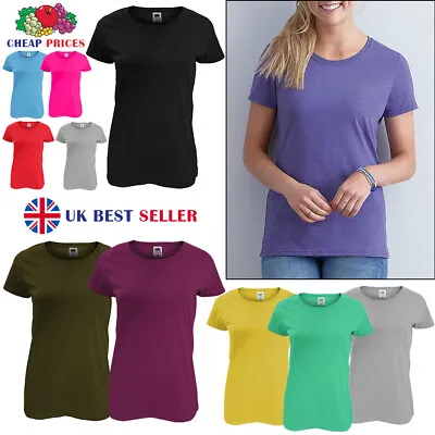 £4.49 • Buy Ladies Plain T-Shirts Women's Fruit Of The Loom Coloured Cotton Fitted Tee Shirt