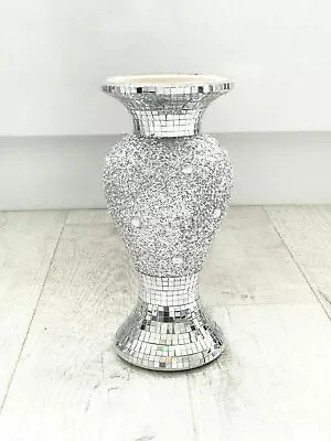 £14.24 • Buy Beautiful Mosaic Vase Diamond Silver Crystal Decorative Mirror Flower Luxury NEW