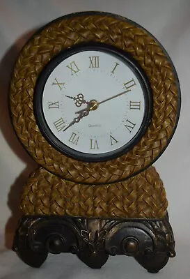 2003 Mastercraft Woven Leather Look Bronzed Black Base Mantel Desk Clock 9  Tall • $17.80