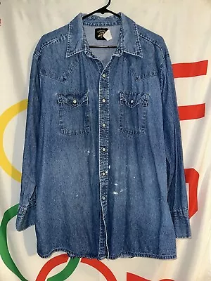 Vintage Saddle King Western Pearl Snap Shirt Mens XL Denim Long Sleeve Cowboy • $14.97