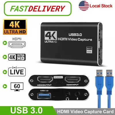 4K Audio Video Capture Card HDMI Video Capture Device USB 3.0 Full HD Recording • $20.89