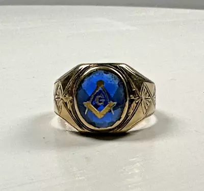 Antique Masonic Freemason 10k Yellow Gold Blue Ring Sz 10: 6.7g  13.7mm • $399