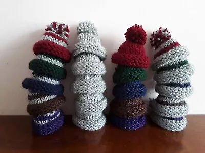 Hand Knitted Egg Cosy/cosies  Small Hats Bottle Toppers Set Of 4. • £3.99