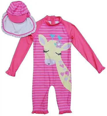 New Girls Giraffe Sunsuit & Hat Swimming Costume Suit Swim.18-23mths • £5.06