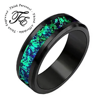 Tungsten Galaxy Opal Men's Wedding Ring - Engraved Handwriting Wedding Ring • $49.50