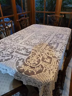 Vintage Off- White Needlelace Reticella Point De Venise Lace Tablecloth 200cm • $112.37