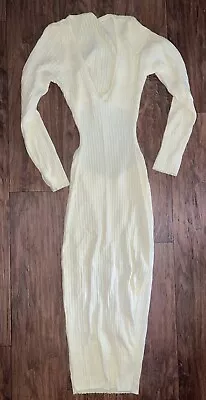 Pastel Yellow Ribbed Stretch Backless Mermaid Midi Stretch Bodycon Dress S 2 • $119.99