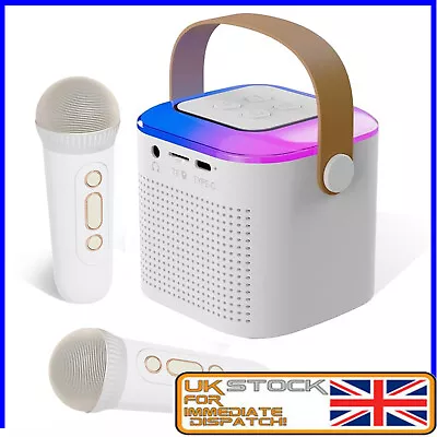 Mini Karaoke Machine For Kids Portable Bluetooth Speaker & 2 Microphone With LED • £17.89