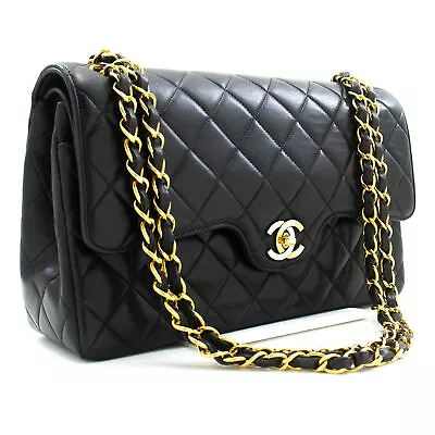 CHANEL Paris Limited Chain Shoulder Bag Black Double Flap Quilted M57 • $6963