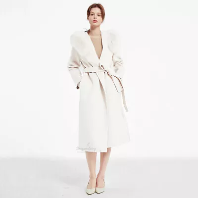 Cashmere Wool Hooded Jacket With Fur Trim In White • $732.17