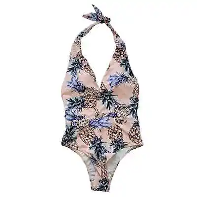 Merida Vida	Size	XS	NEW Pineapple Print Cheeky One Piece Halter Swim Suit Pink • $30