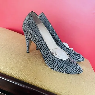 Vintage D’Anna Fratelli Leather Zebra Print Textured Grey Heels 38.5 UK6.5 • £29.70