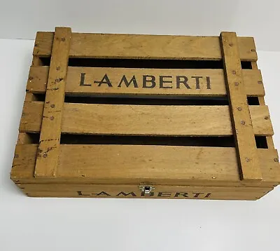 Sweet Vintage Lamberti Italy Wooden Wine Box Crate - Metal Latch Hinged Top • $28