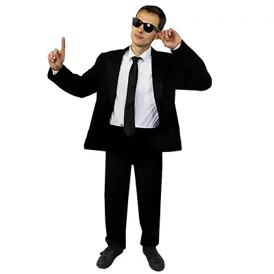 Mens Black Suit Secret Agent Costume Special Detective Security Fbi Fancy Dress • £18.99