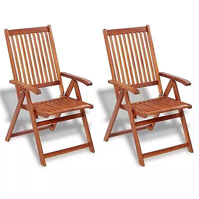  2 Folding Garden Chairs Reclining Wood Outdoor Chair Seat Seating Wooden Home • £120.64