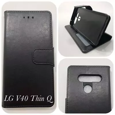 Black  Stand PU  Leather TPU  In Wallet Case Cover  For  LG  V40 Thin Q + SP • $12.95