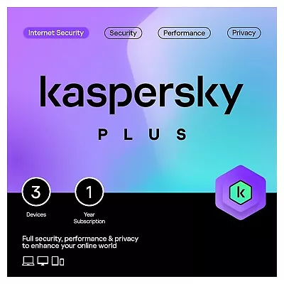 Kaspersky Plus Internet Security 2024 VPN 3 PC Devices 1 Year (CARD BY POST) • £19.75