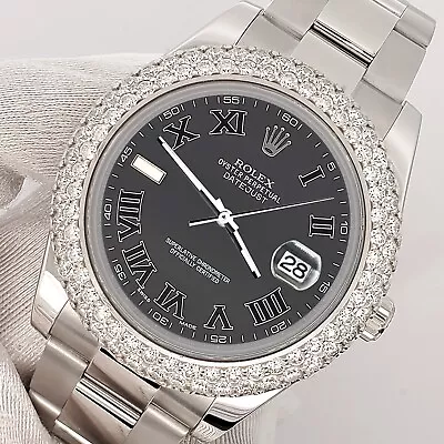 Rolex Datejust II 41mm 6.25ct Diamond Bezel/Rhodium Gray Watch 116300 Box Papers • $13350