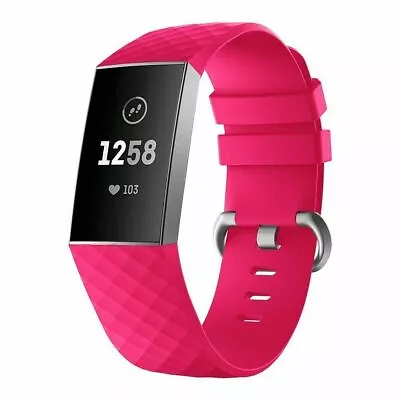 Fitbit Charge 3 4 Watch Soft Silicone Replacement Band Strap Diamond Texture AU • $4.95