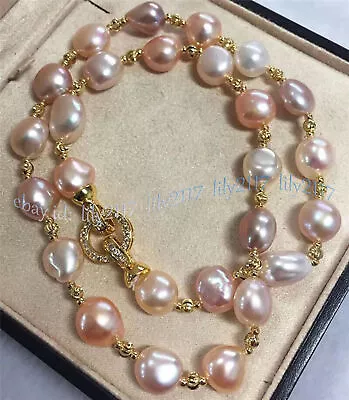 Elegant Genuine Natural South Sea Baroque Pink Purple Pearl Necklace 14-36'' • $10.57