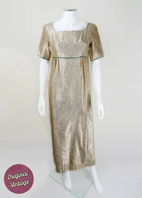 £80 • Buy Original 1960's Vintage Simon Ellis Long Gold Shimmer Dress UK Size 10 