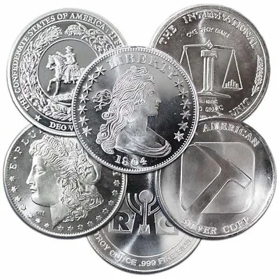 Lot Of  SIX  - 1 Troy Ounce .999 Fine Silver Bullion Rounds Mixed Lot Of 6 Round • $184.99