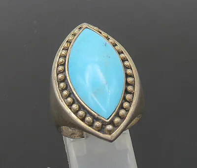 925 Sterling Silver - Vintage Turquoise Pointed Oval Cocktail Ring Sz 9- RG21386 • $73.25