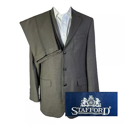 Stafford Solid Gray Three Button 2 Piece Suit Mens 40L 34x31 • $58.49