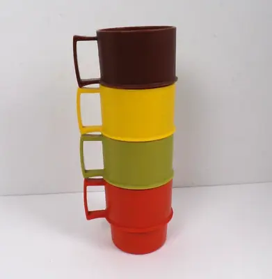 Vintage Tupperware 1312 Stackable Coffee Cups Mugs Lot Of 4 Harvest Colors • $20