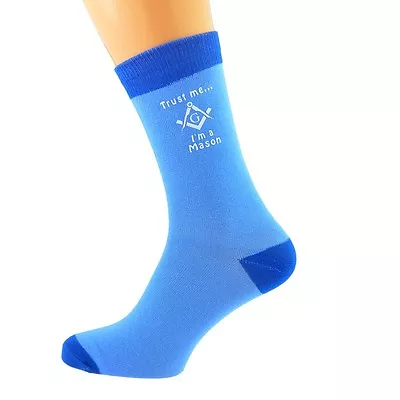 Trust Me I'm A Mason With Masonic G Design Printed Mens BLUE Cotton Rich Socks • $7.02