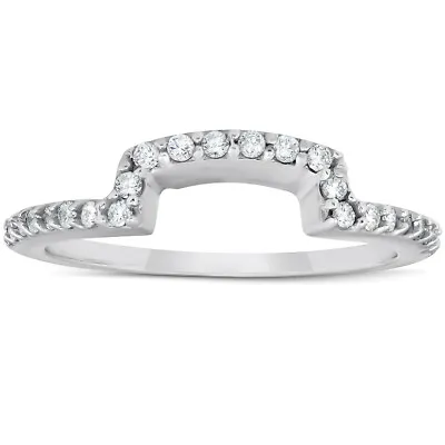 1/4Ct Diamond Curved Contour Guard Band Womens Wedding Ring 14k White Gold • $257.99