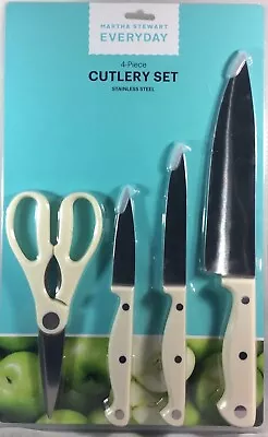 Martha Stewart 4 Piece Cutlery Set Knives Shears Chef Paring Stainless White New • $25.99